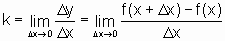 k = lim(Dx -> 0)Dy/Dx = lim(Dx -> 0)(f(x+Dx)-f(x))/Dx