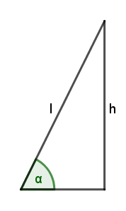 Rechtwinkeliges Dreieck, h: Gegenkathete, l: Hypotenuse