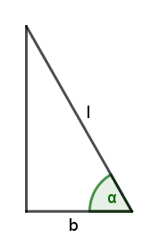 Rechtwinkeliges Dreieck, b: Ankathete, l: Hypotenuse